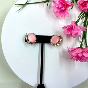 Coro Signed Pink Acrylic and Silver Plated Clip on Earrings